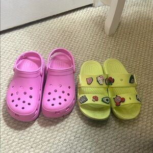 CROCS Kids' Pink Clog and Lime Green Slide Set